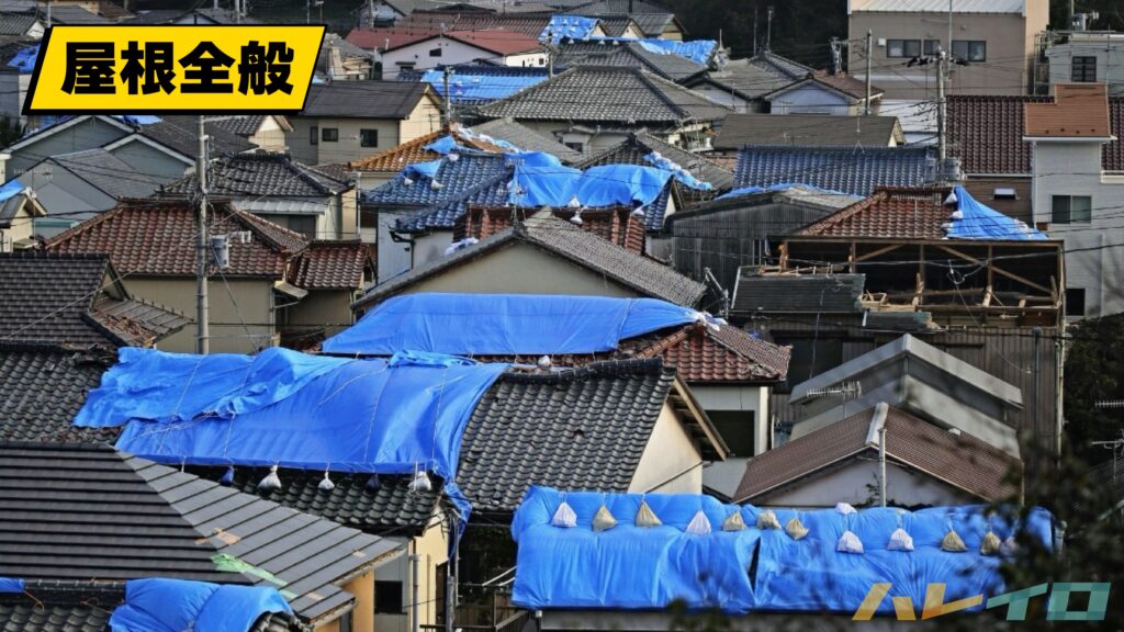2019年9月の房総半島台風で千葉県の住宅の屋根にブルーシートが掛けられている状態を、丸山建設株式会社が現地調査で撮影した被害写真