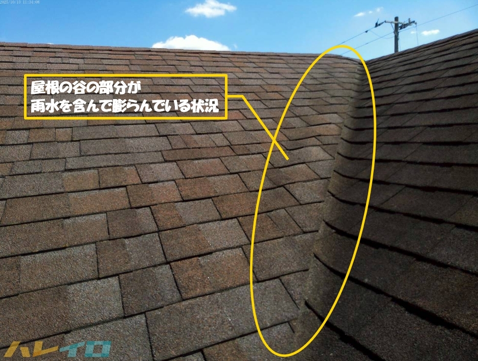 坂戸市 カバー工法 工事前 屋根の谷 雨漏り前の写真