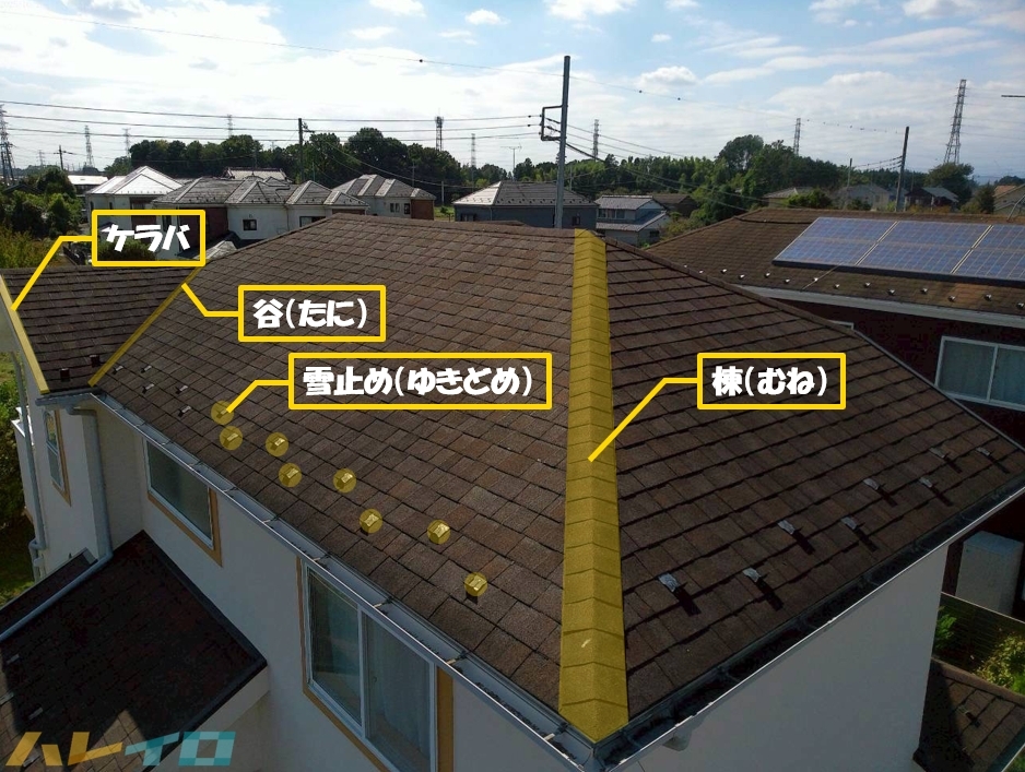 坂戸市 カバー工法 工事前 全景写真 屋根の個所の説明