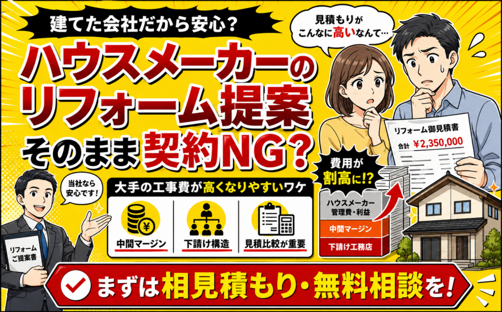 ハウスメーカーのリフォーム提案はそのまま契約NG？大手の工事費が高くなりやすい理由