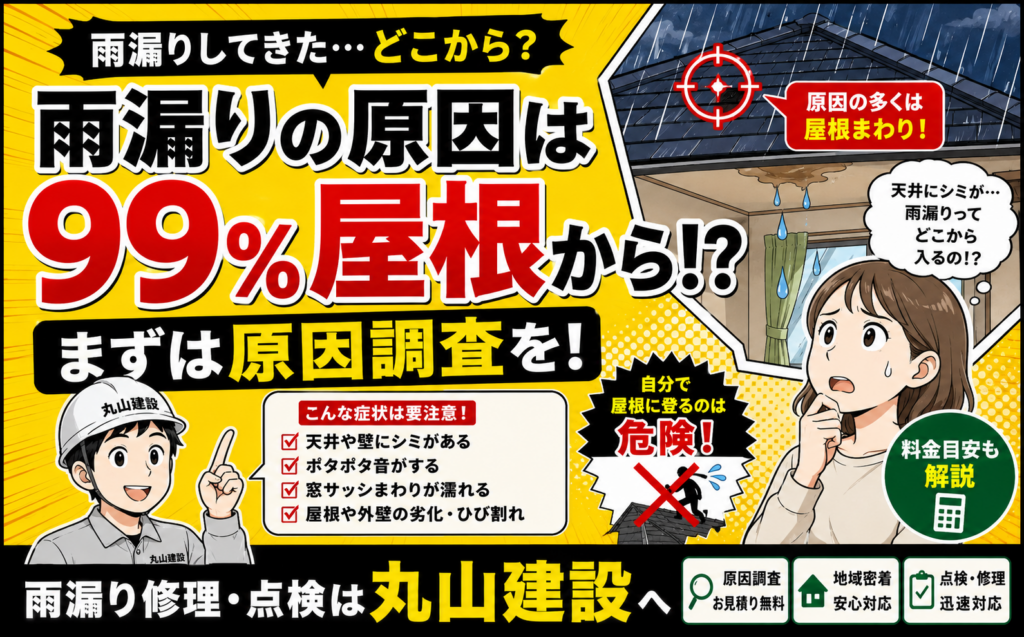 雨漏りはどこから？原因の多くは屋根まわり｜雨漏り修理の料金と対処法を丸山建設株式会社が詳しく解説