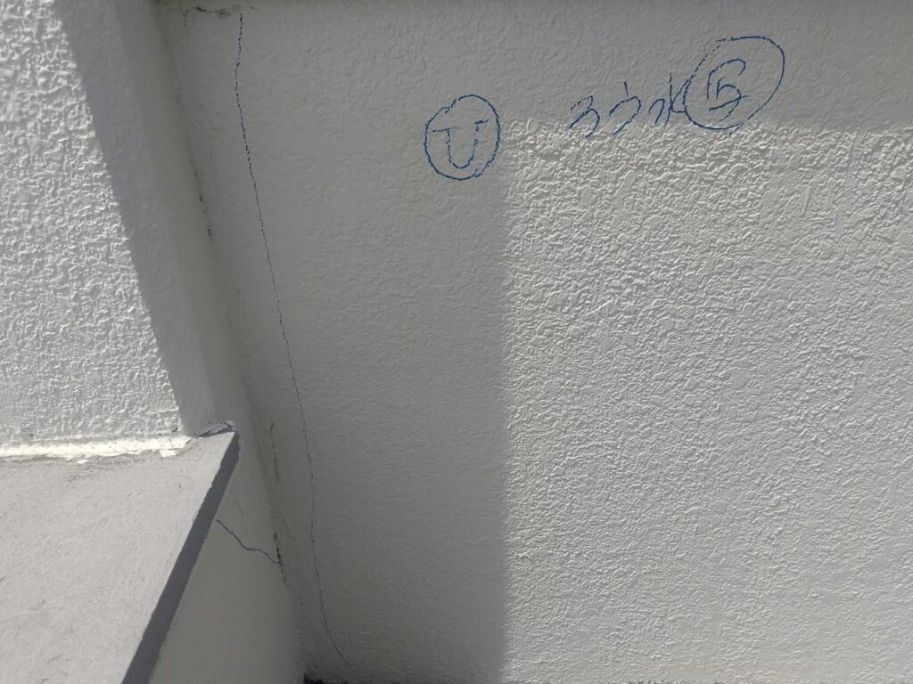 雨漏りの可能性がある外壁のひび割れの写真