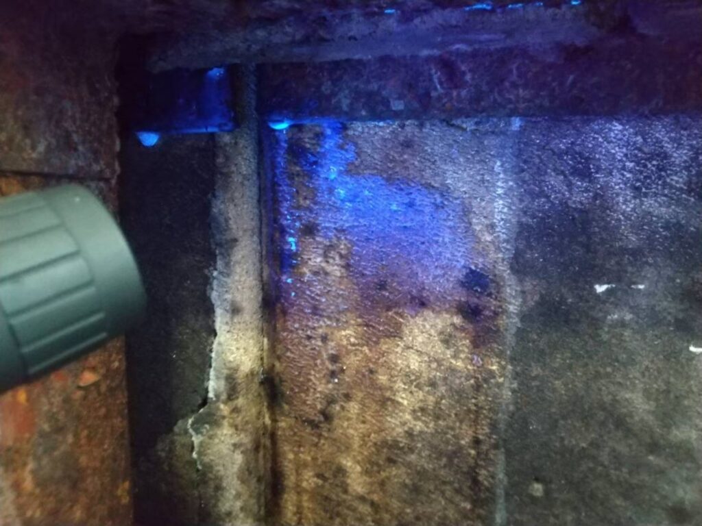 発光液により雨漏りしている場所が特定できた写真