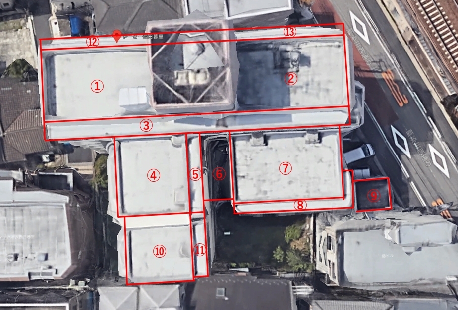 屋上の防水施工範囲の全景の写真