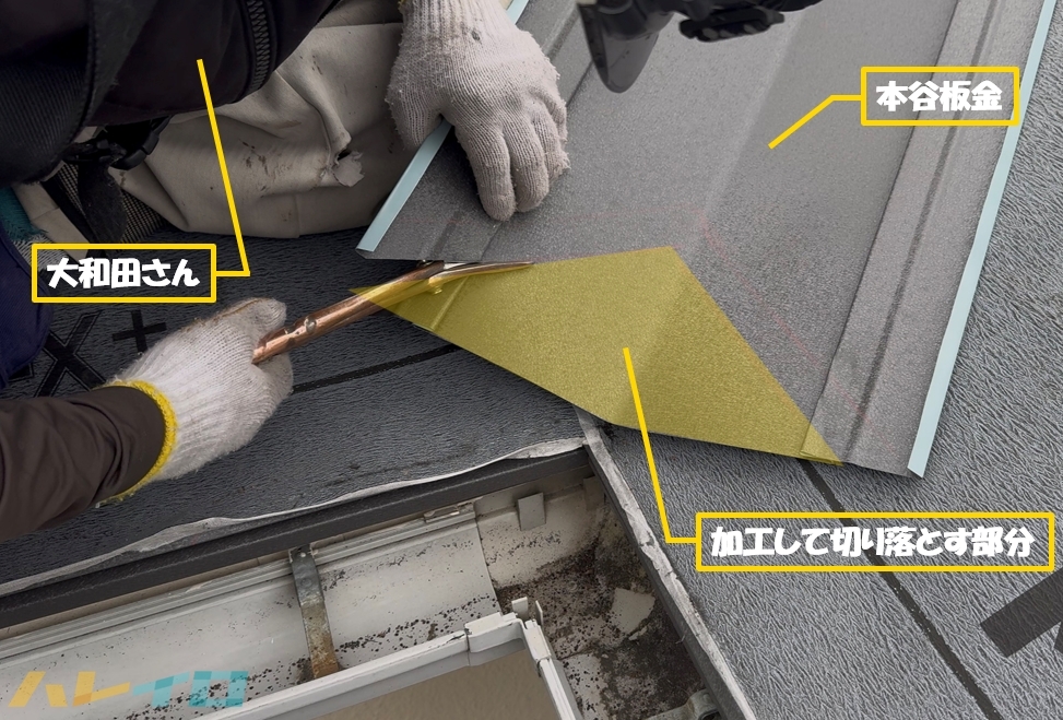 坂戸市 カバー工法 本谷板金 作業中