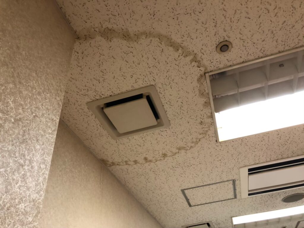 室内の天井に雨漏りでシミが広がっている状態