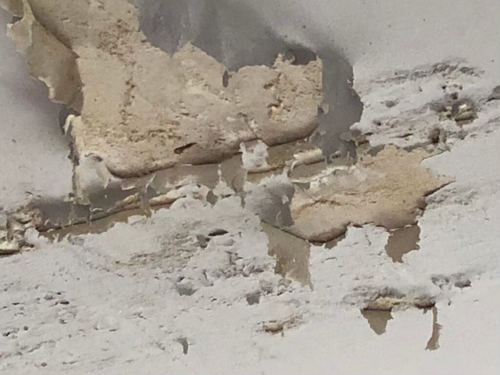 雨漏りの影響により天井が破損している状態