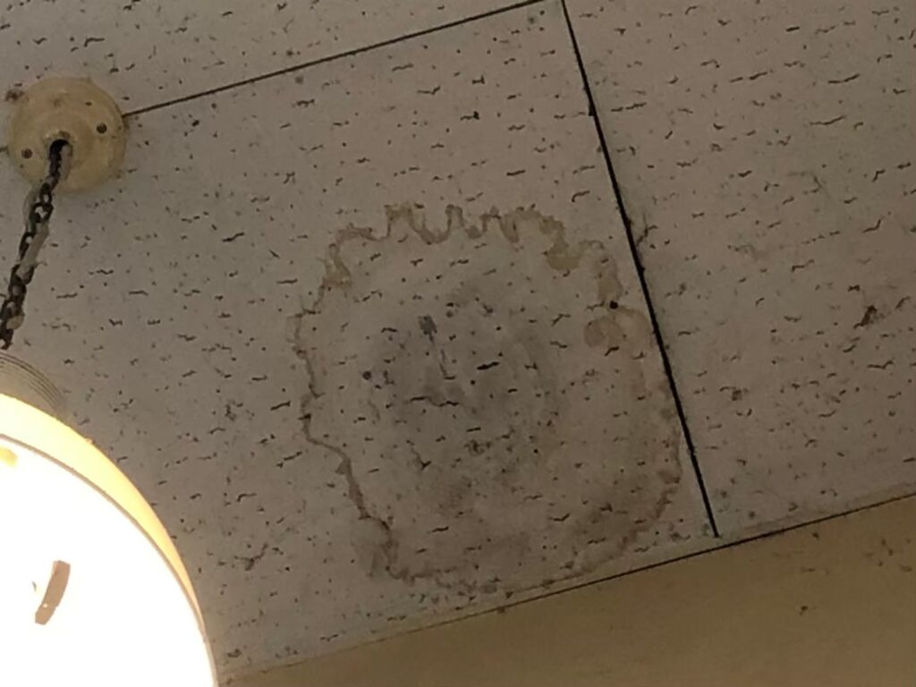 室内の天井に雨漏りでシミが広がっている状態