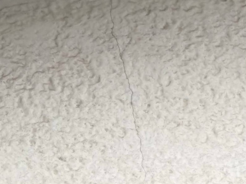 大きなひび割れが生じ雨水が侵入しやすい外壁の劣化状態