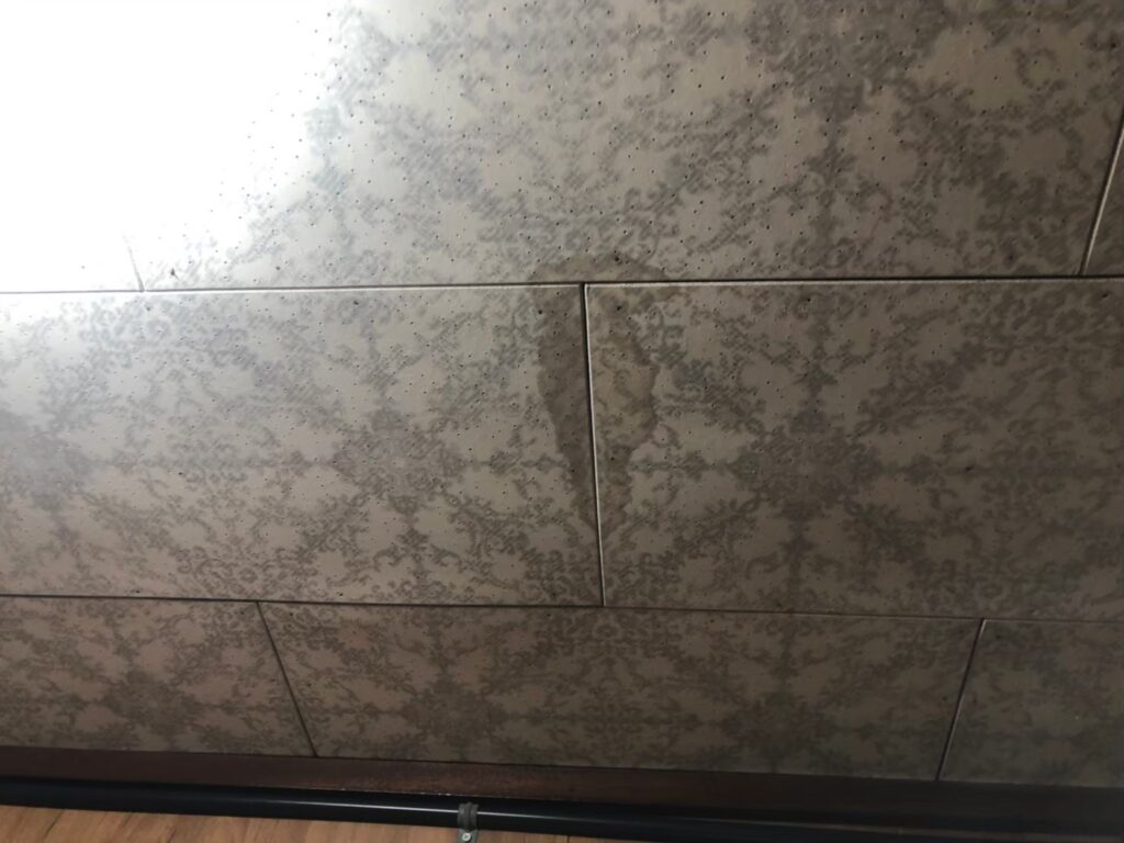 室内の天井に雨漏りでシミが広がっている状態