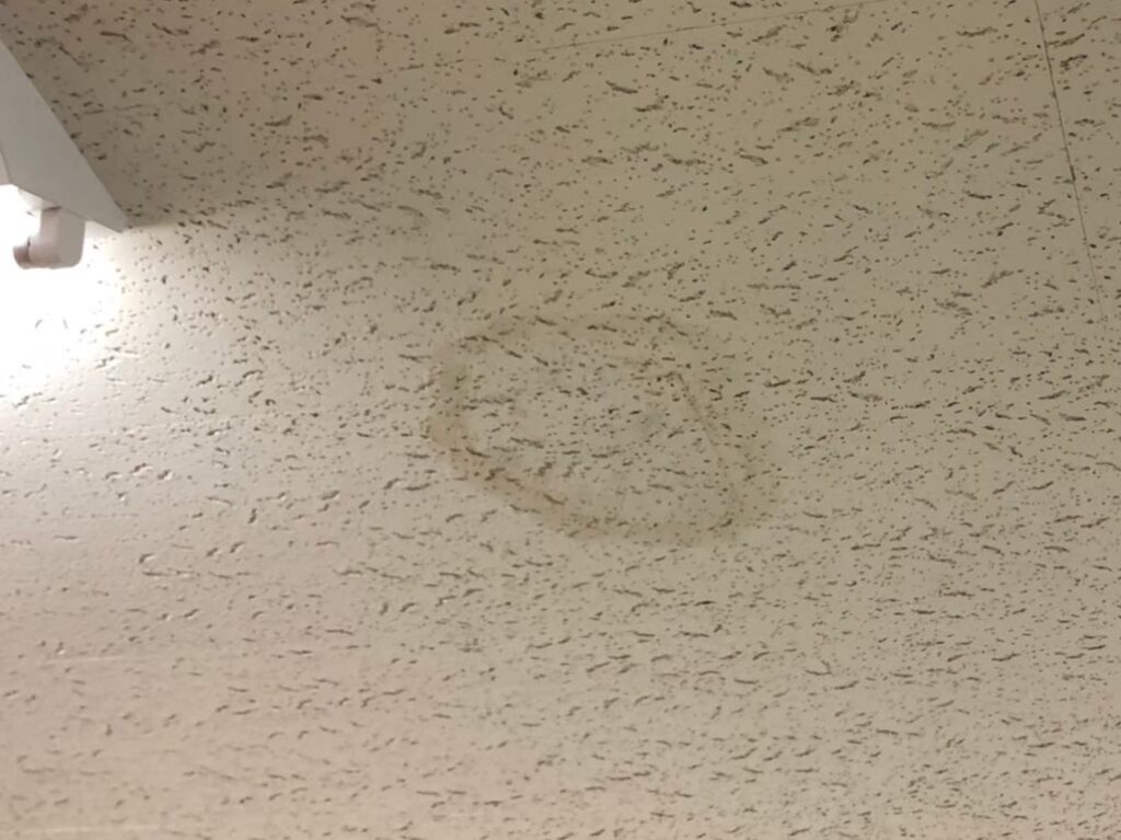 室内の天井に雨漏りでシミが広がっている状態