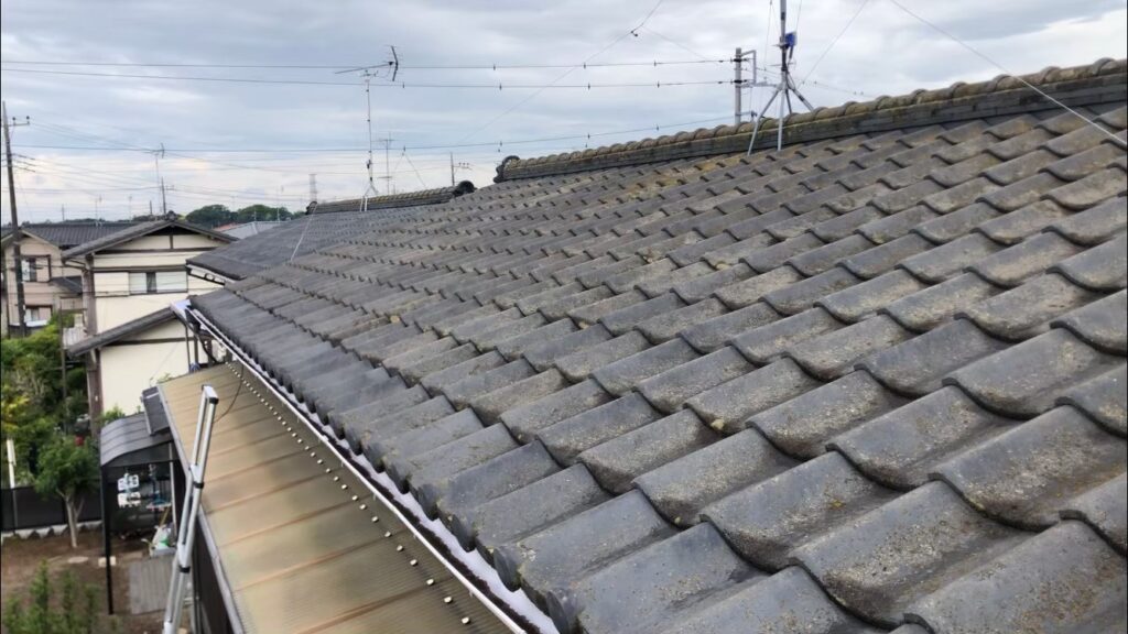 経年劣化で屋根表面に汚れ・苔が広がっている状態