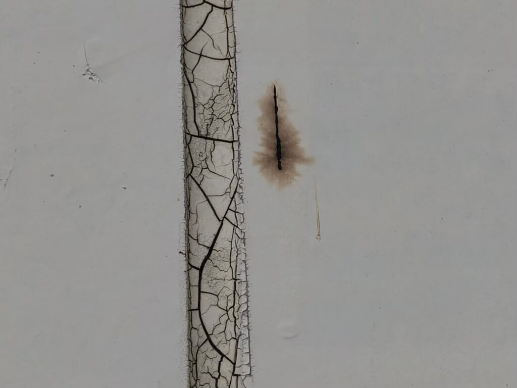 経年劣化によりコーキングが硬化し、ひび割れしている状態