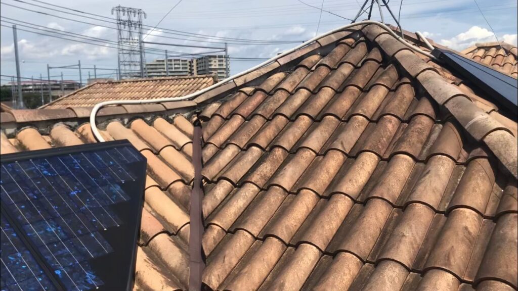 屋根材に黒ずみ汚れが発生し、防水性能が低下している状態