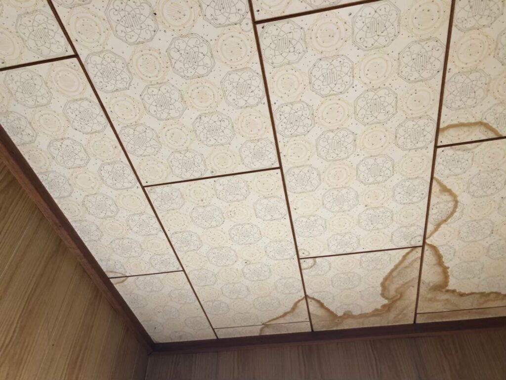 室内の天井に雨漏りでシミが広がっている状態
