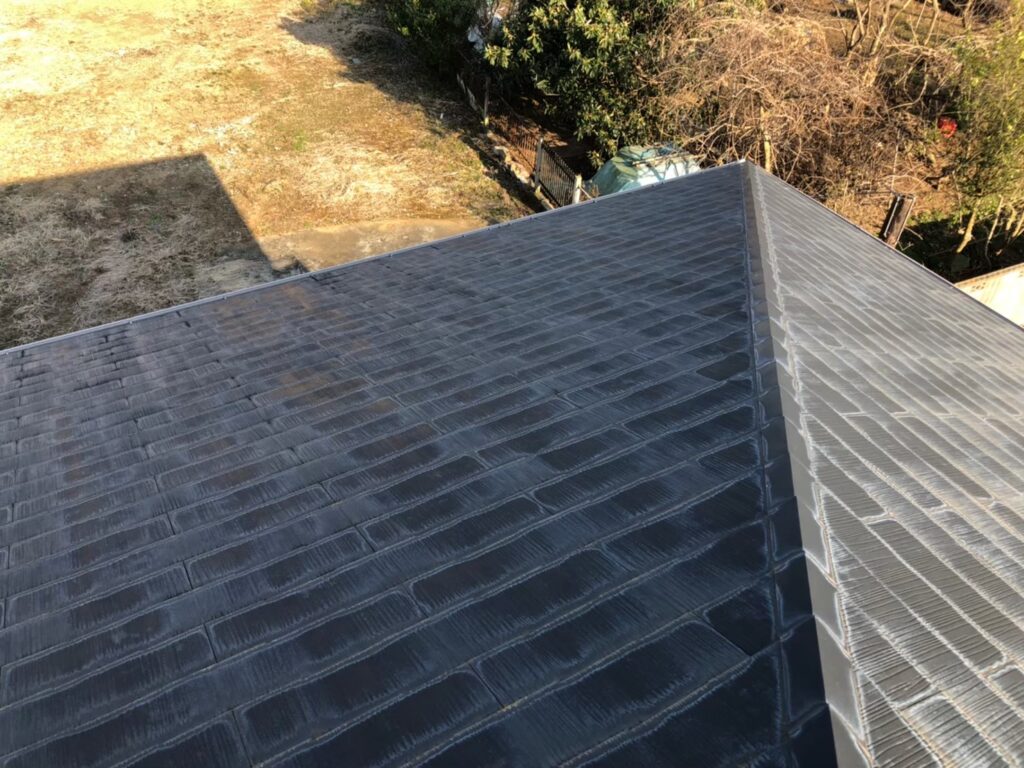 屋根材に黒ずみ汚れが発生し、防水性能が低下している状態