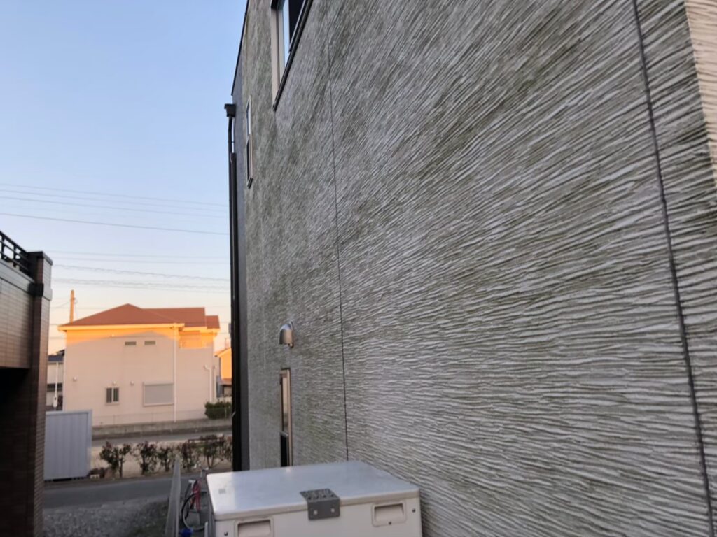 経年劣化により外壁に黒ずみ汚れが付着している状態