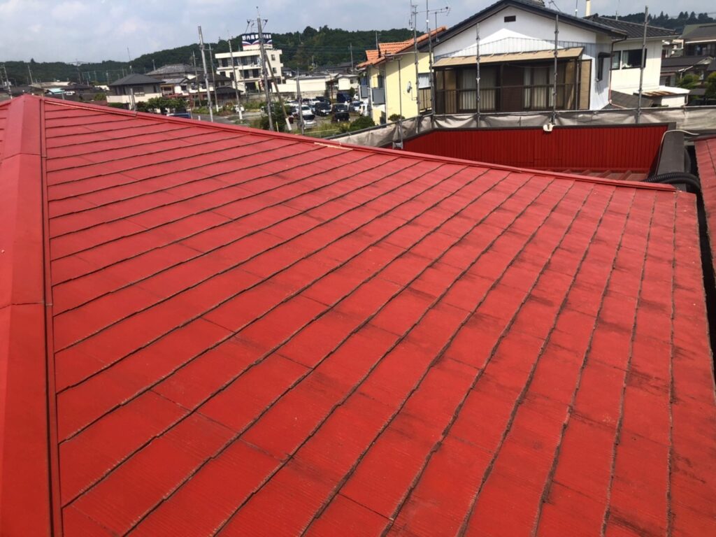 屋根材に黒ずみ汚れが発生し、防水性能が低下している状態