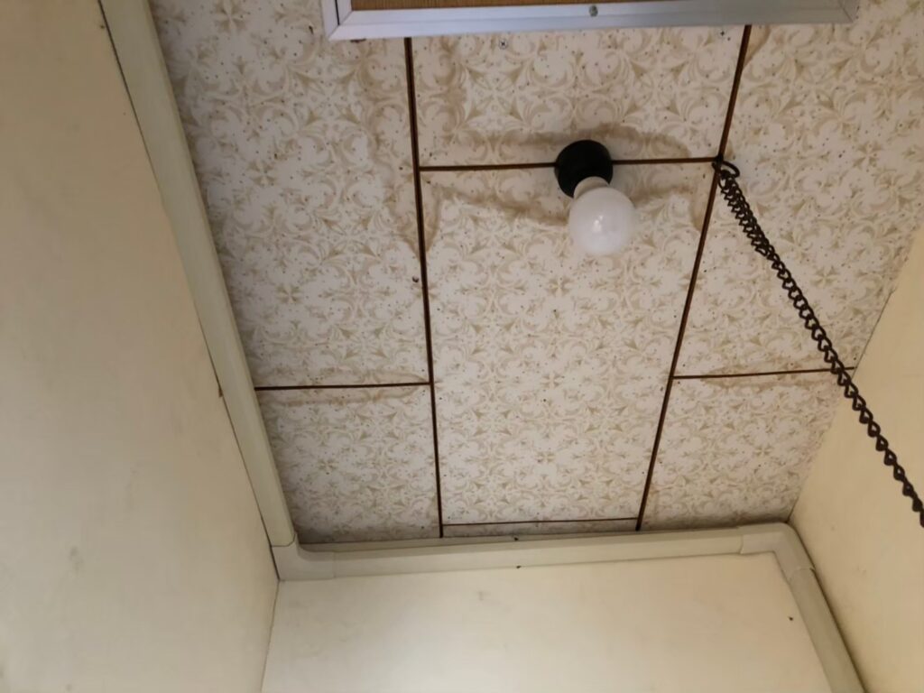 室内の天井に雨漏りでシミが広がっている状態