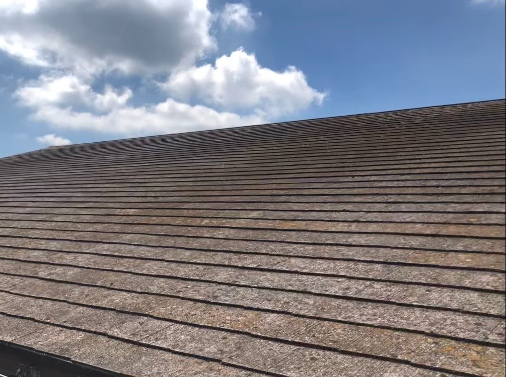 経年劣化で屋根表面に汚れ・苔が広がっている状態