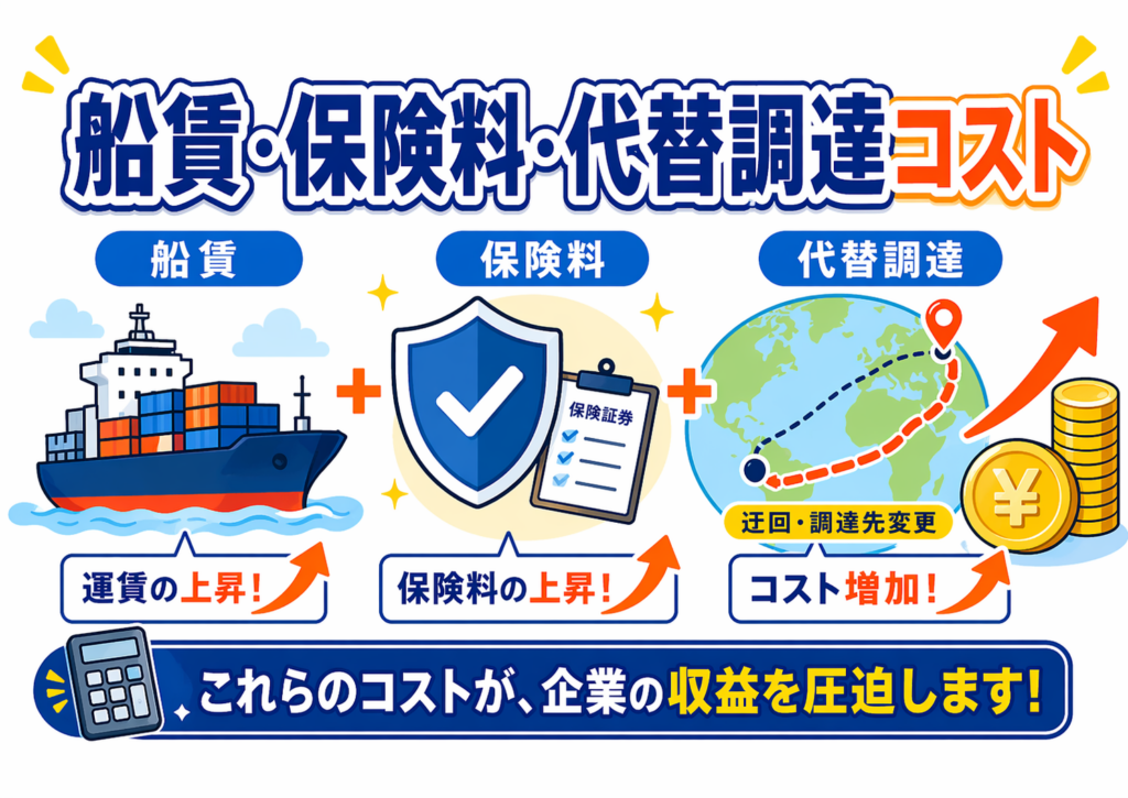 船賃・保険料・代替調達コストが上がる