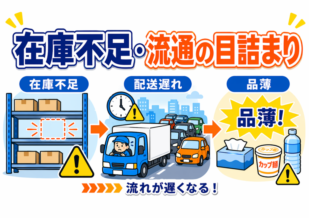 在庫不足や流通の目詰まりが起きる
