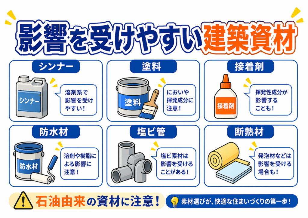 影響を受けやすい建築資材