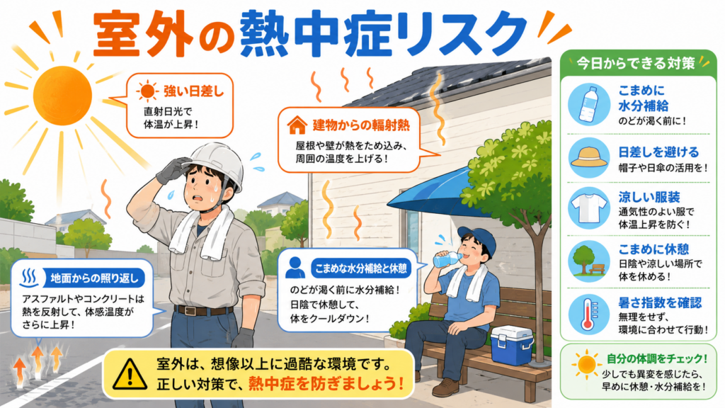 室外の熱中症リスクが分かりやすいイラスト画像