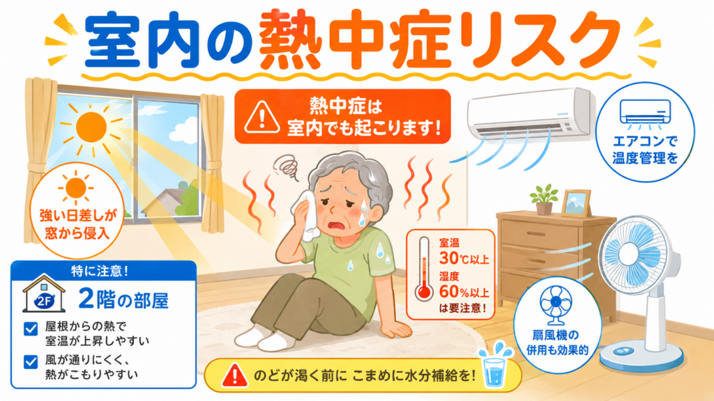 室内の熱中症リスクを説明しているイラスト画像