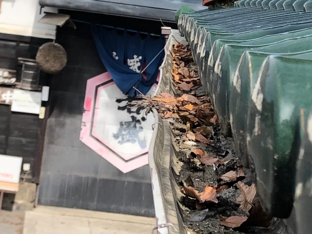 落ち葉の詰まりで排水不良を起こした雨樋
